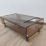 Rolling bar coffee table in vintage plexiglass 70s