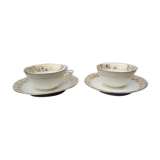 2 cups with pastry saucers and enamel from Limoges Mehun M and S