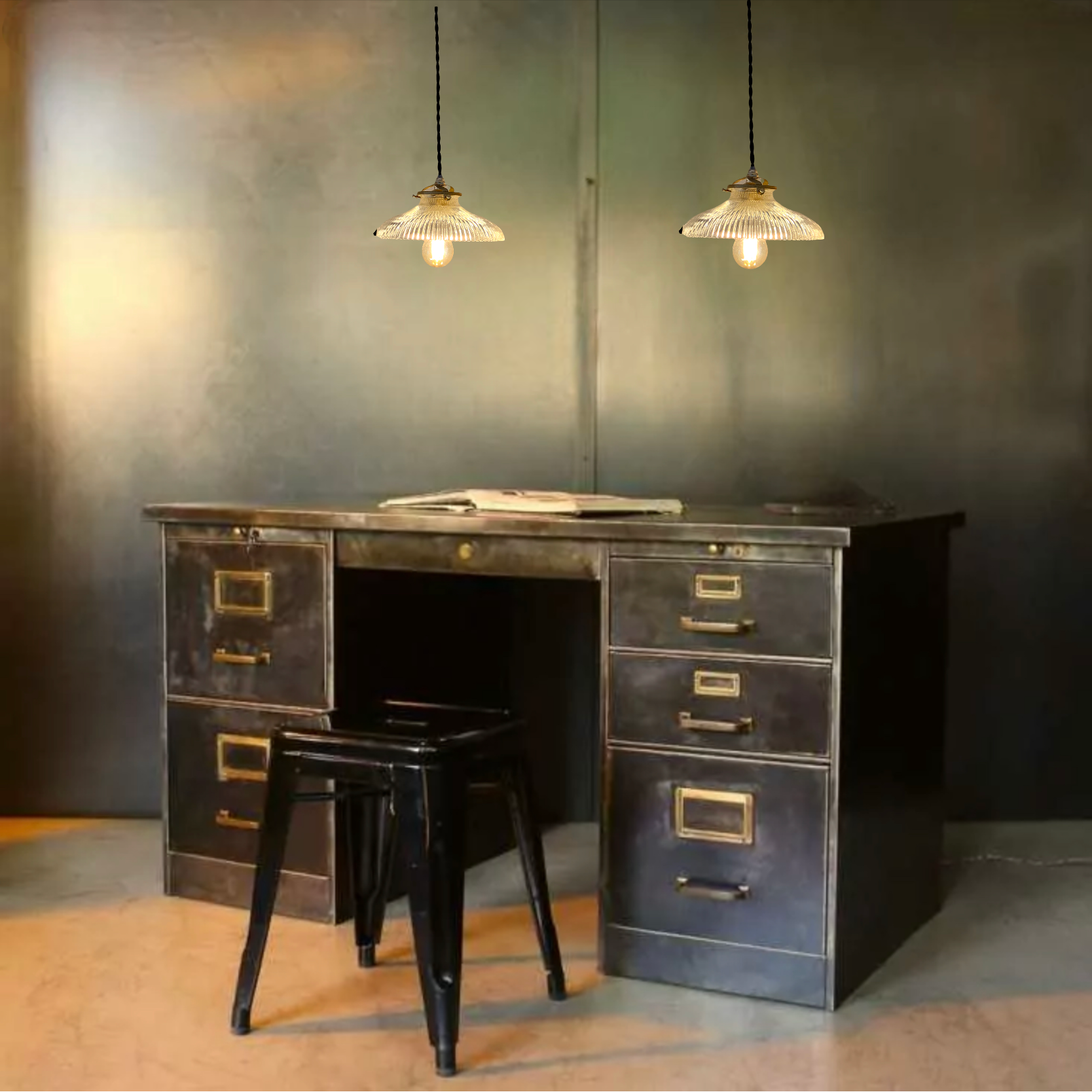 Duo of suspensions Holophane bistro style