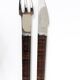 Snack set János Megyik, knife, fork and wooden board, Amboss Austria, 1970s