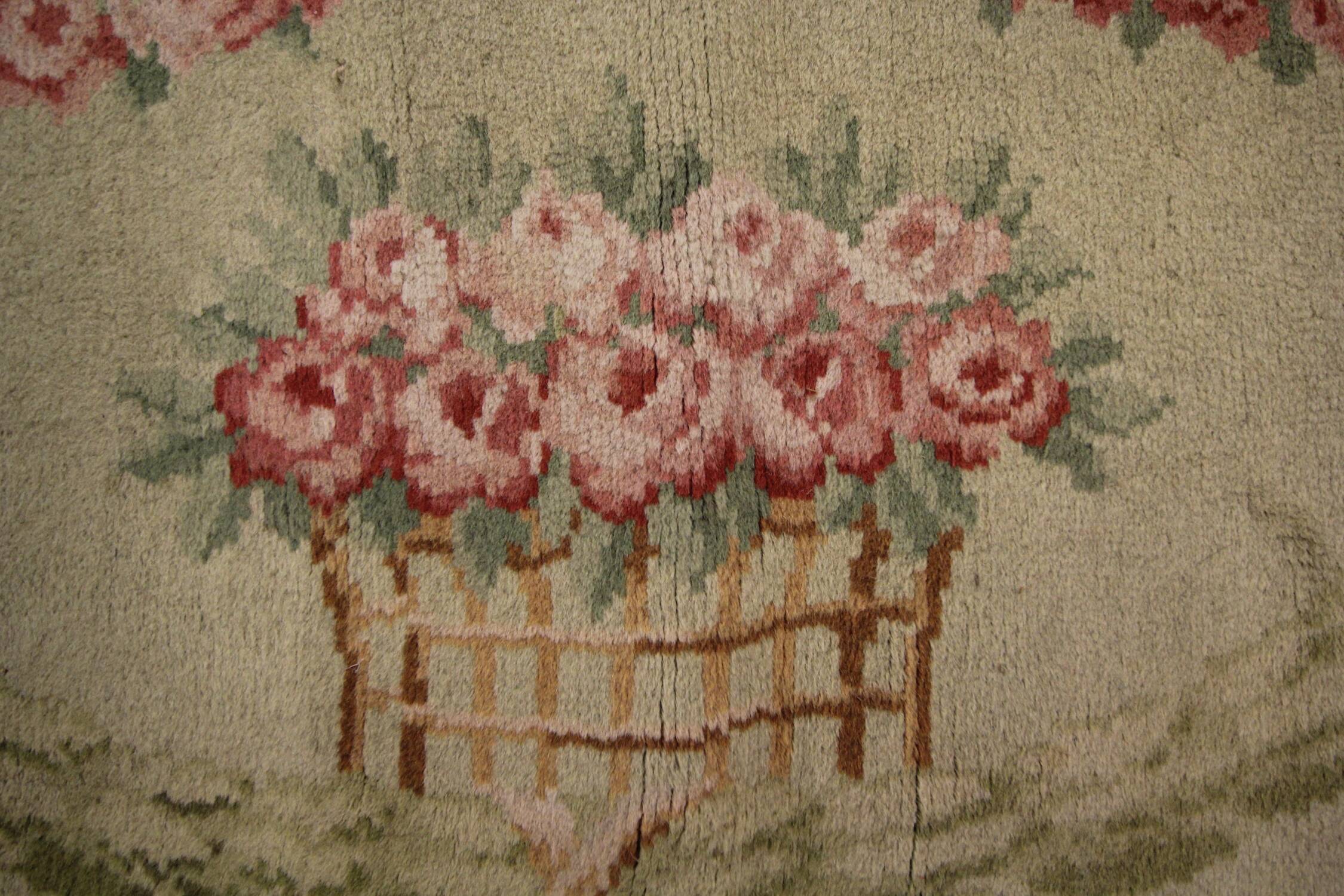 Antique Savonnerie French Carpet 1890 Handwoven Traditional French Antique Rug- 366x274cm