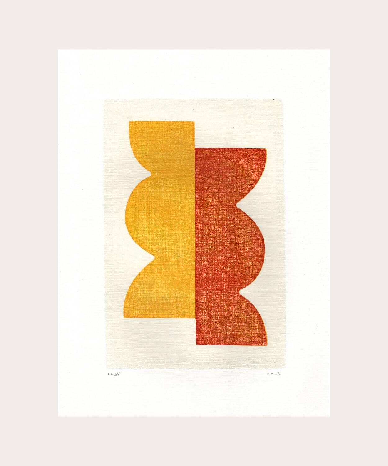 Peinture abstraite sur papier 30x40cm  wax jaune et orange signée Eawy