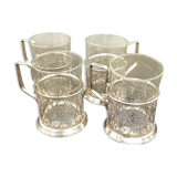 4 russian tea cups silver metal watermarked ussr