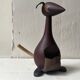 Teak wood kangaroo sculpture & genuine leather, Damemark design 1970