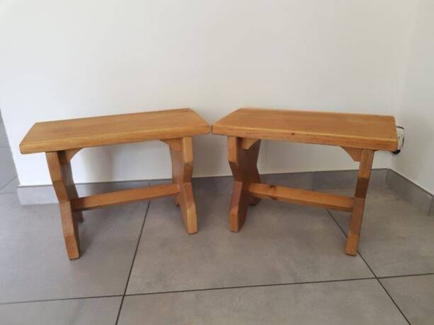 2 stools or footrests or small benches in solid wood