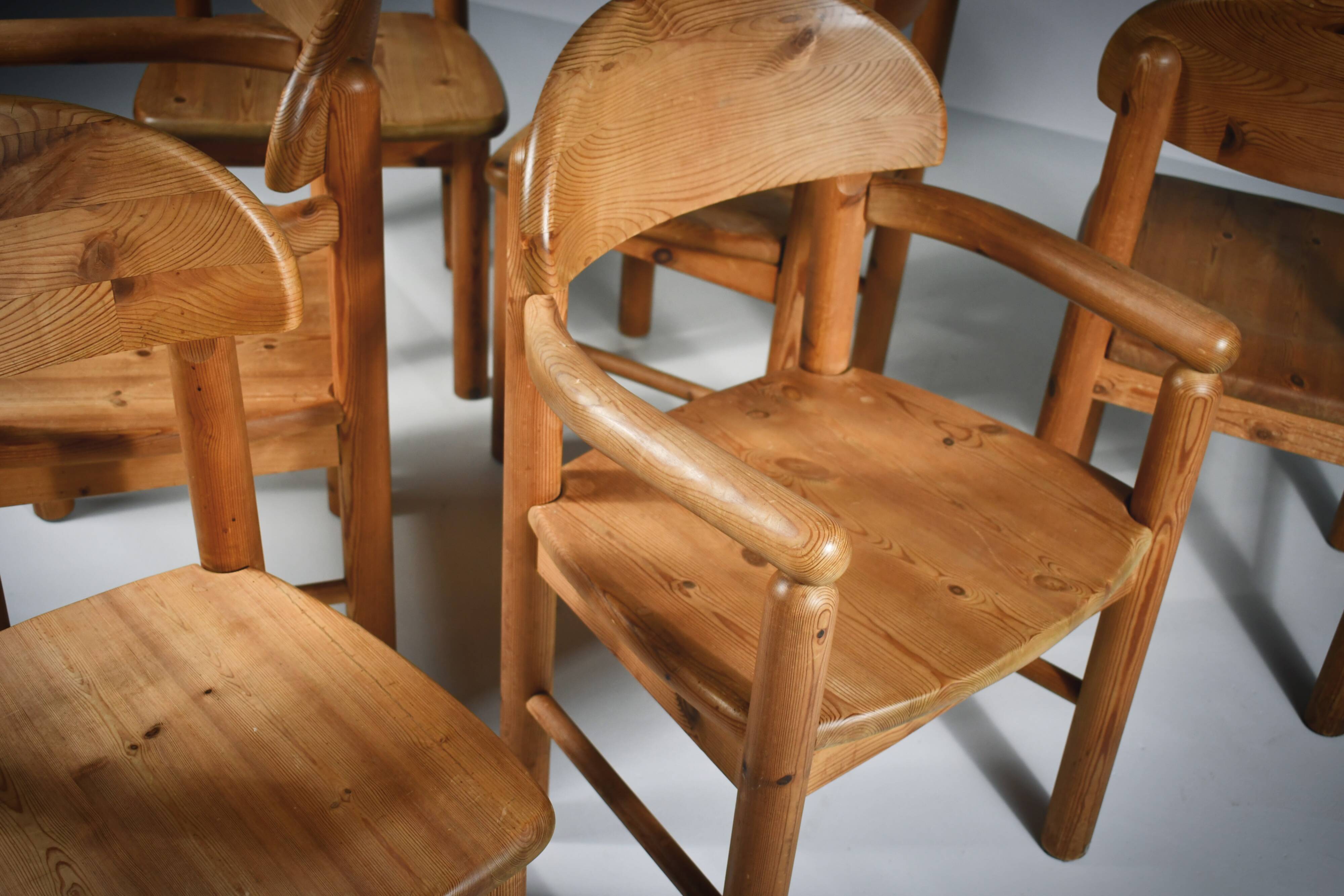 Dining chairs x 6, Rainer Daumiller, solid pine, 1970s
