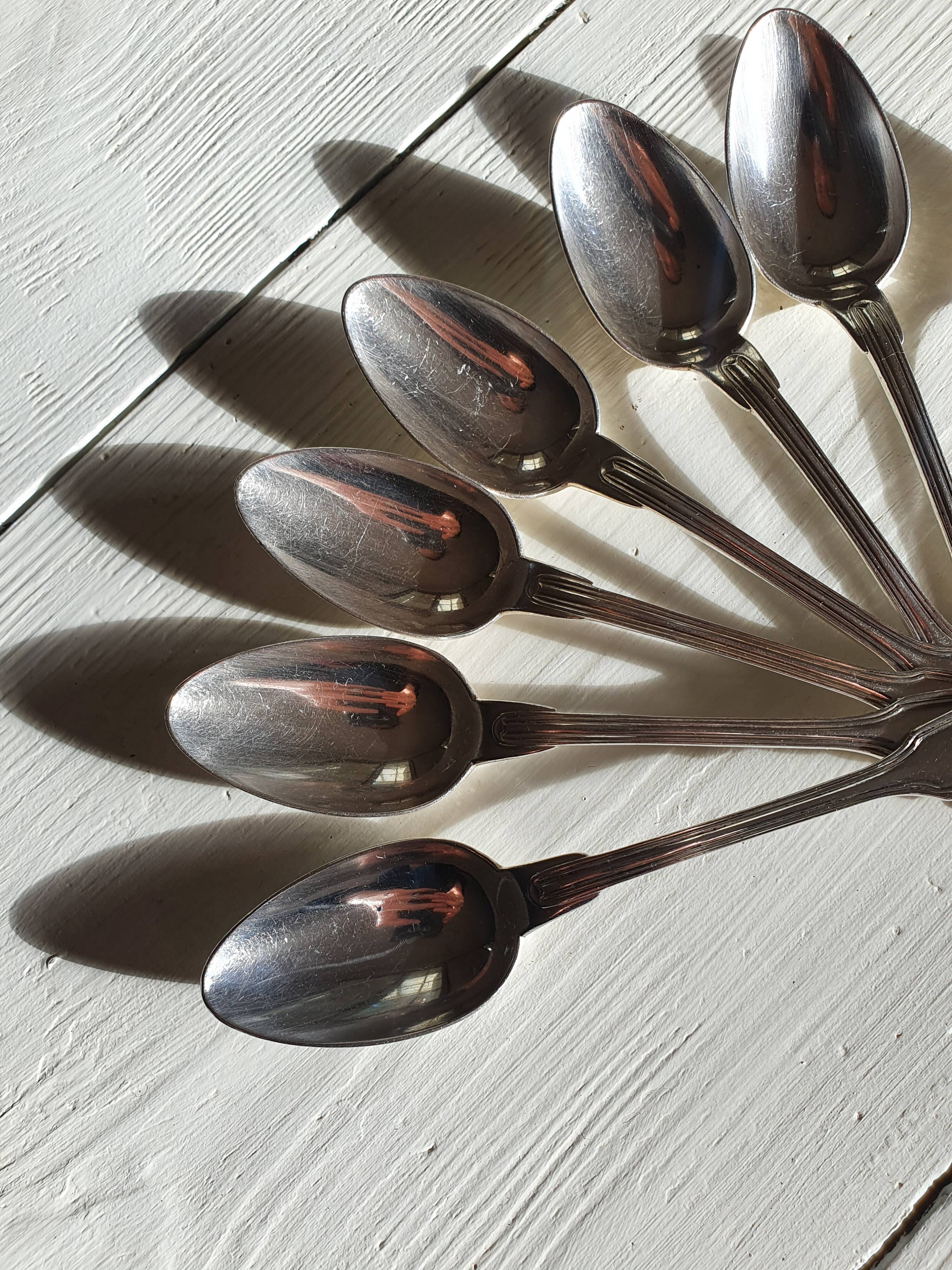 12 small silver metal spoons Christofle mesh model
