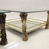 Table en bronze vintage et table d’appoint avec motif de maïs