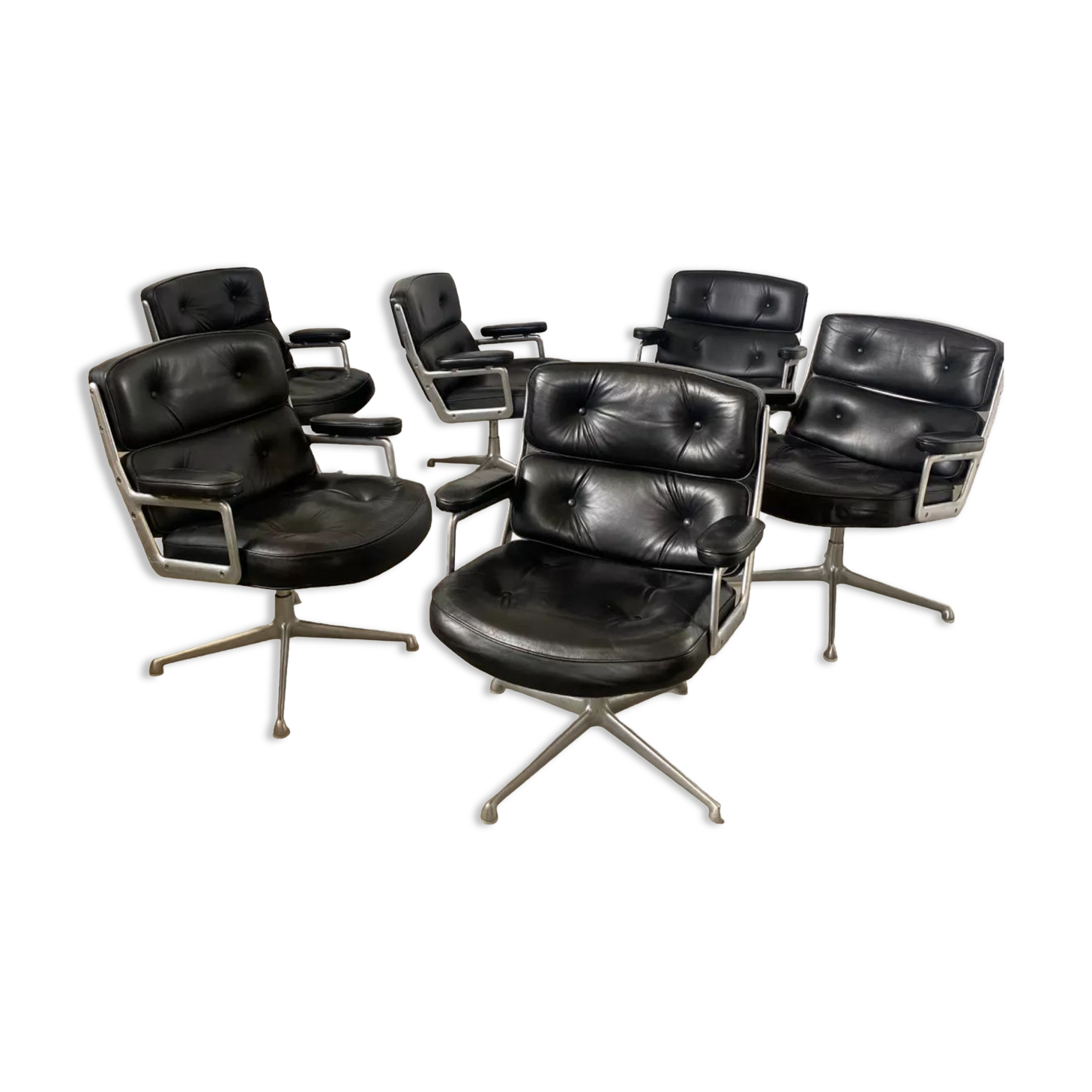 6 fauteuils en cuir Lobby Chair design Ray et Charles Eames, Hermann Miller