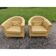Pair of vintage light brown faux leather armchairs