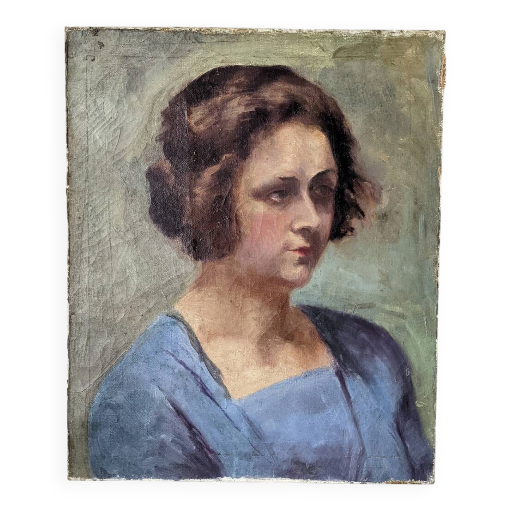 Oil on canvas portrait, vintage, bohemian countryside decoration.