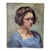 Oil on canvas portrait, vintage, bohemian countryside decoration.