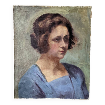 Oil on canvas portrait, vintage, bohemian countryside decoration.