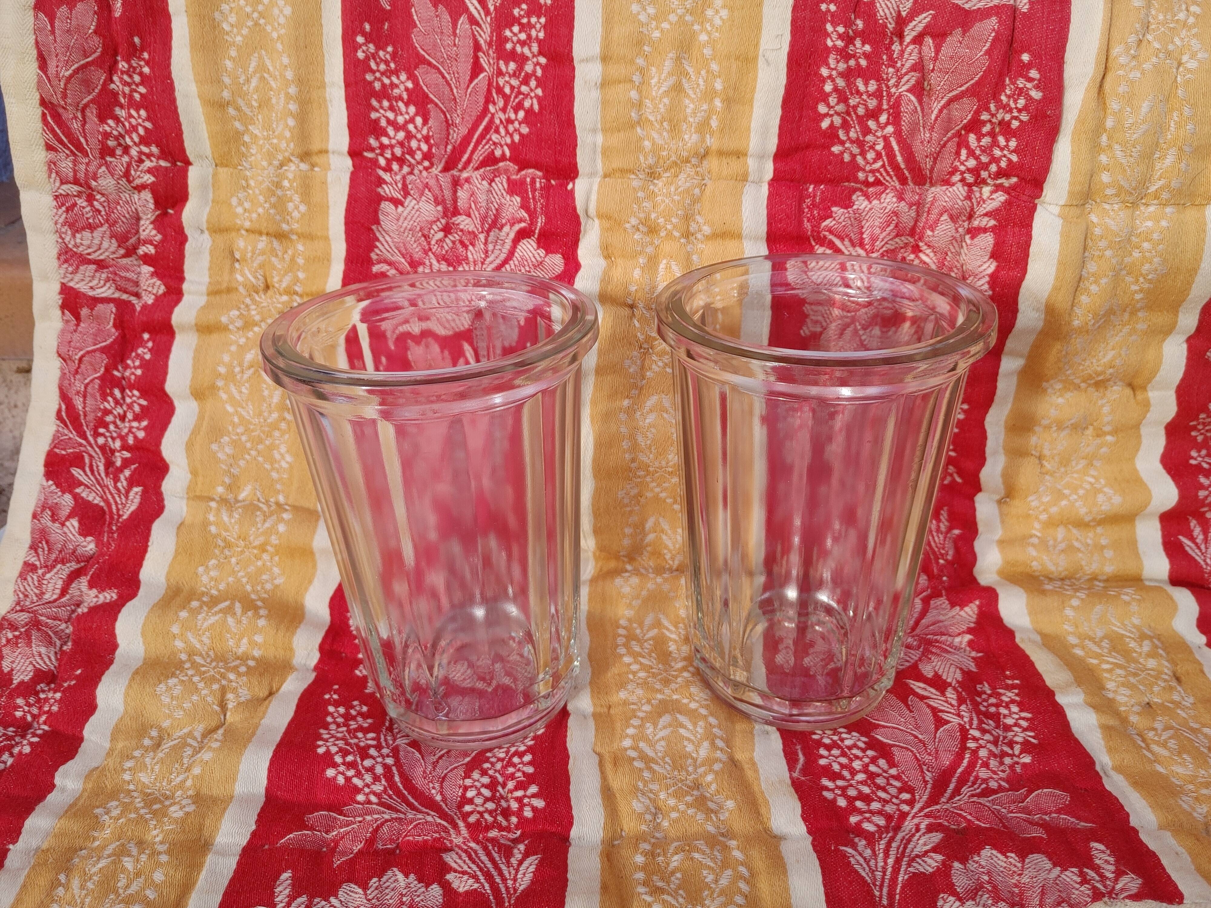 2 antique glass jam jars with ribs