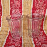 2 antique glass jam jars with ribs