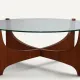 Round coffee table in teak and glass, after Hugues Poignant – 1960s