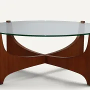 Round coffee table in teak and glass, after Hugues Poignant – 1960s