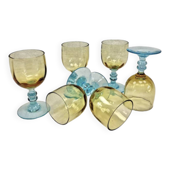 6 old two-tone George Sand wine glasses