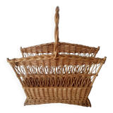 Old woven rattan magazine rack from the 1950s-60s