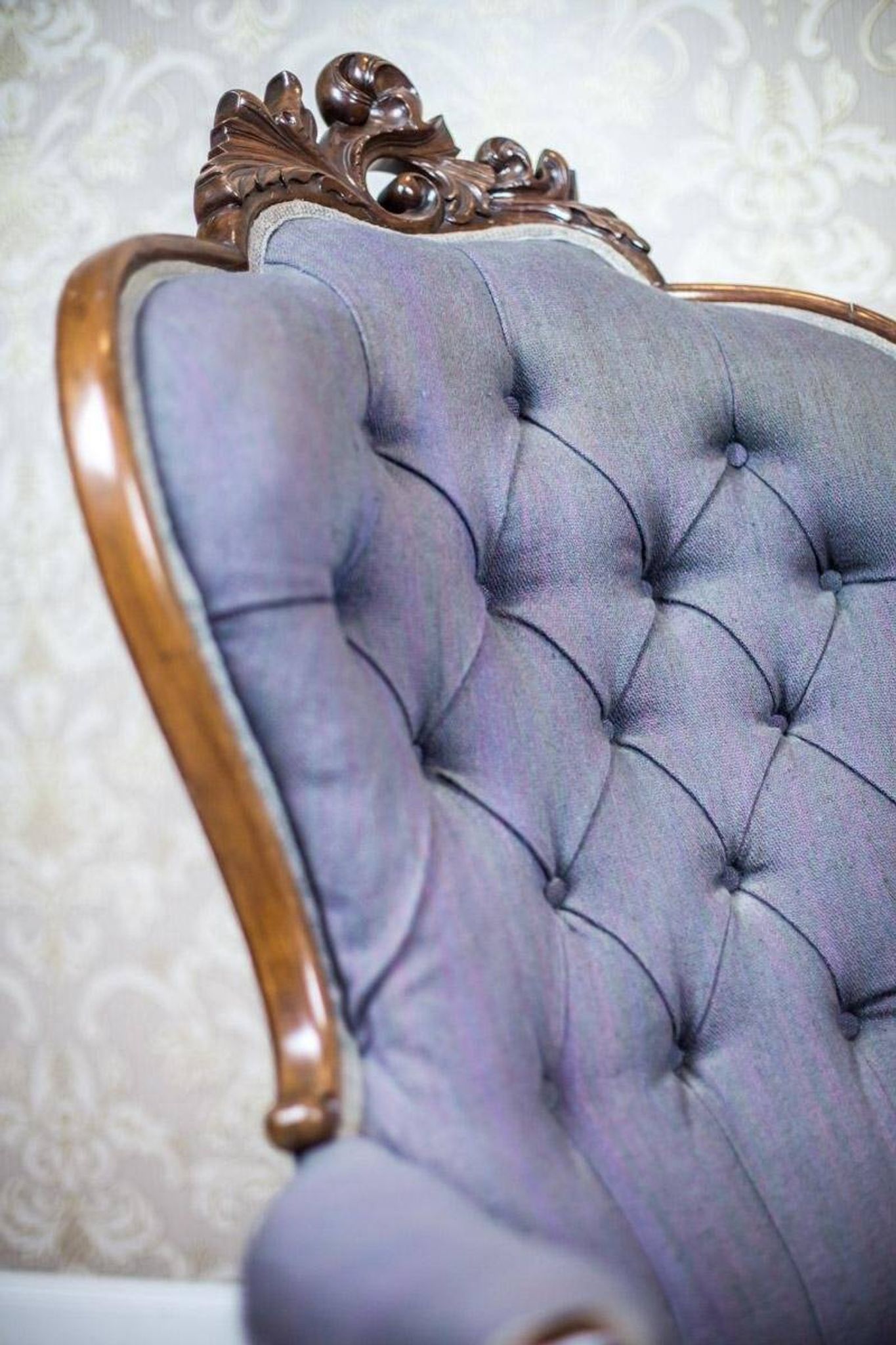 Neo-Rococo Walnut Chair with Violet Fabric, 1860