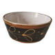 Vintage dish with black and ochre decoration and a speckled crackled interior – 1970s