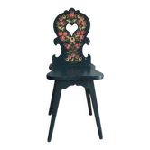 Set de 3 chaises d'appoint vintage en bois peint multicolore, décoration florale (1920s)