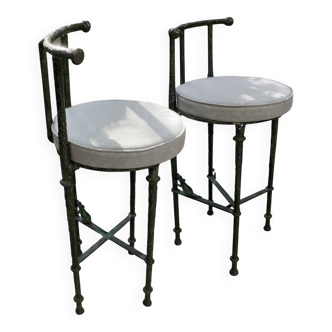 Pair of patinated bronze stools in the spirit of Giacometti.
