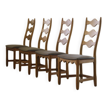 Highback / Ladderback Oak Chairs style of Henning Kjærnulf, 1960s, Set of 4