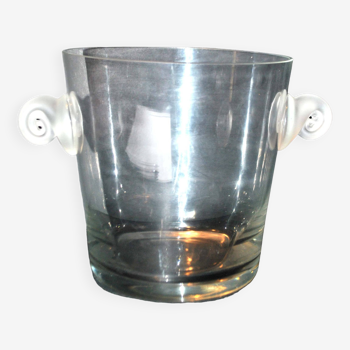 Vintage ice bucket in blown glass with frosted snail handle - Cooler ice bucket