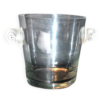 Vintage ice bucket in blown glass with frosted snail handle - Cooler ice bucket