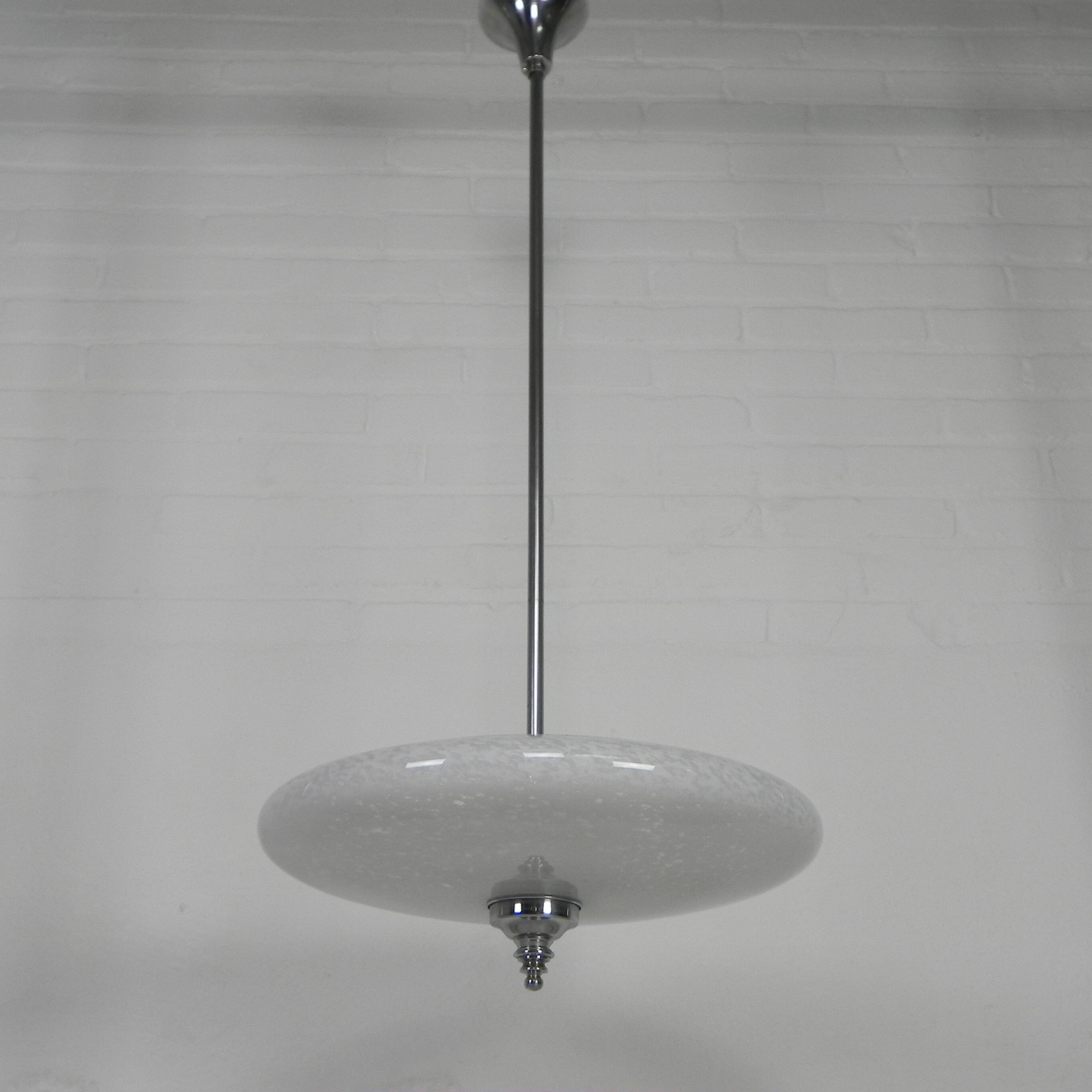 Art Deco pendant lamp with cloudy glass bowl, 1930s