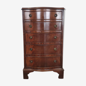 Chest of drawers curved mahogany 5 drawers handle rings