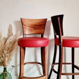 Lot of 5 wooden bar top stools and leather seating