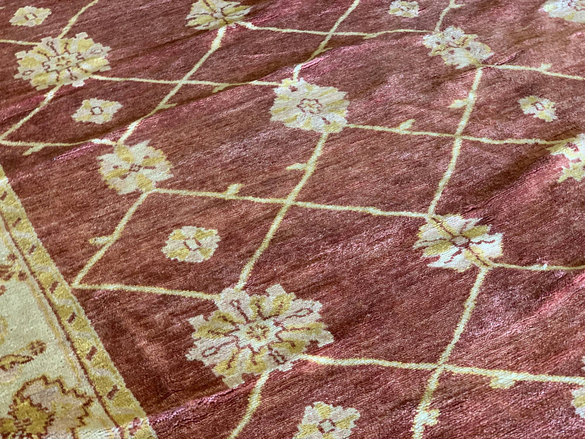 Indian Ziegler Rug, Large Rust Wool Handknotted Carpet, Livingroom Rug