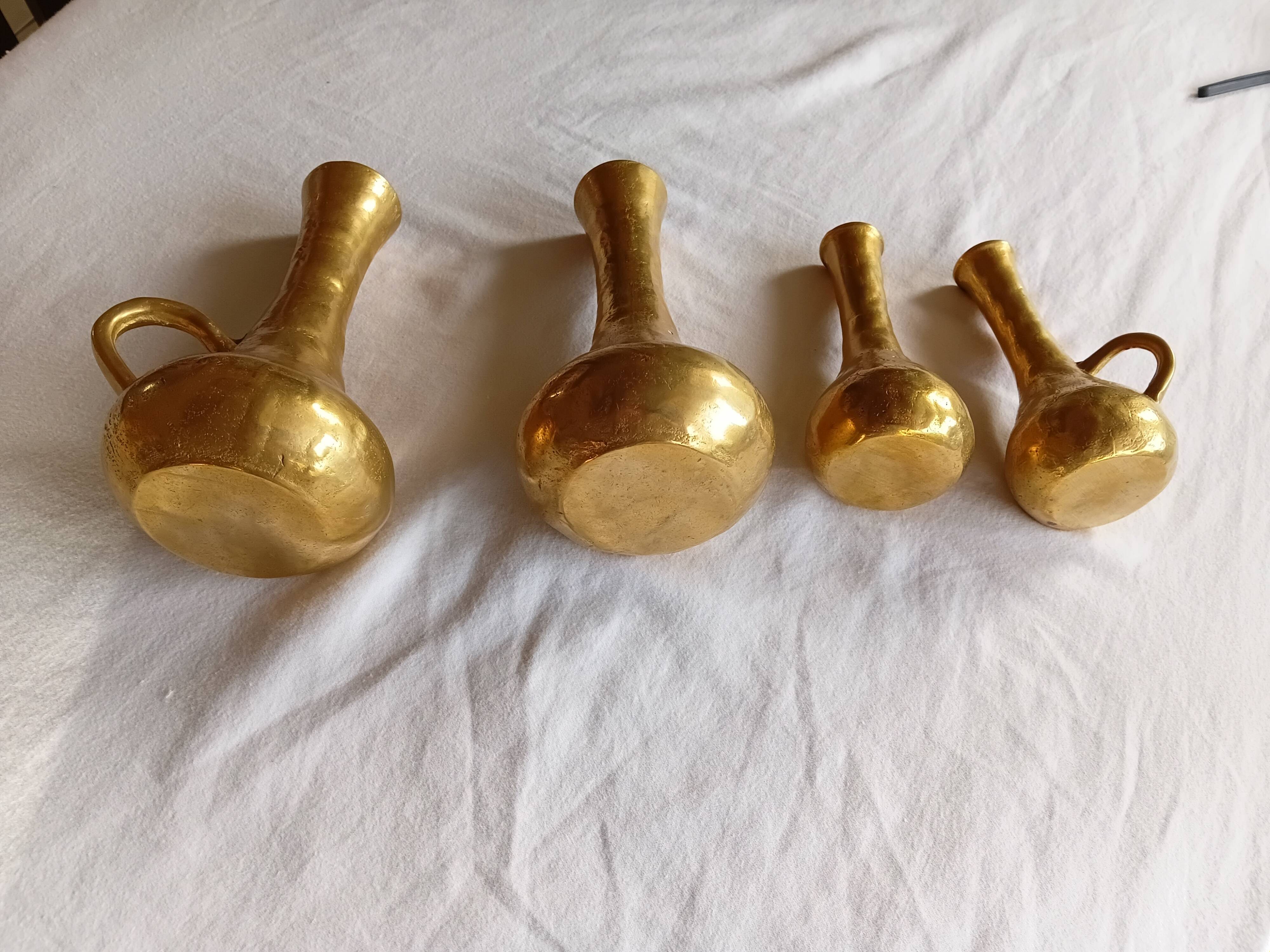 Mid-Century Italian Brutalist Cast Brass Solifleur Vases – Set of 4
