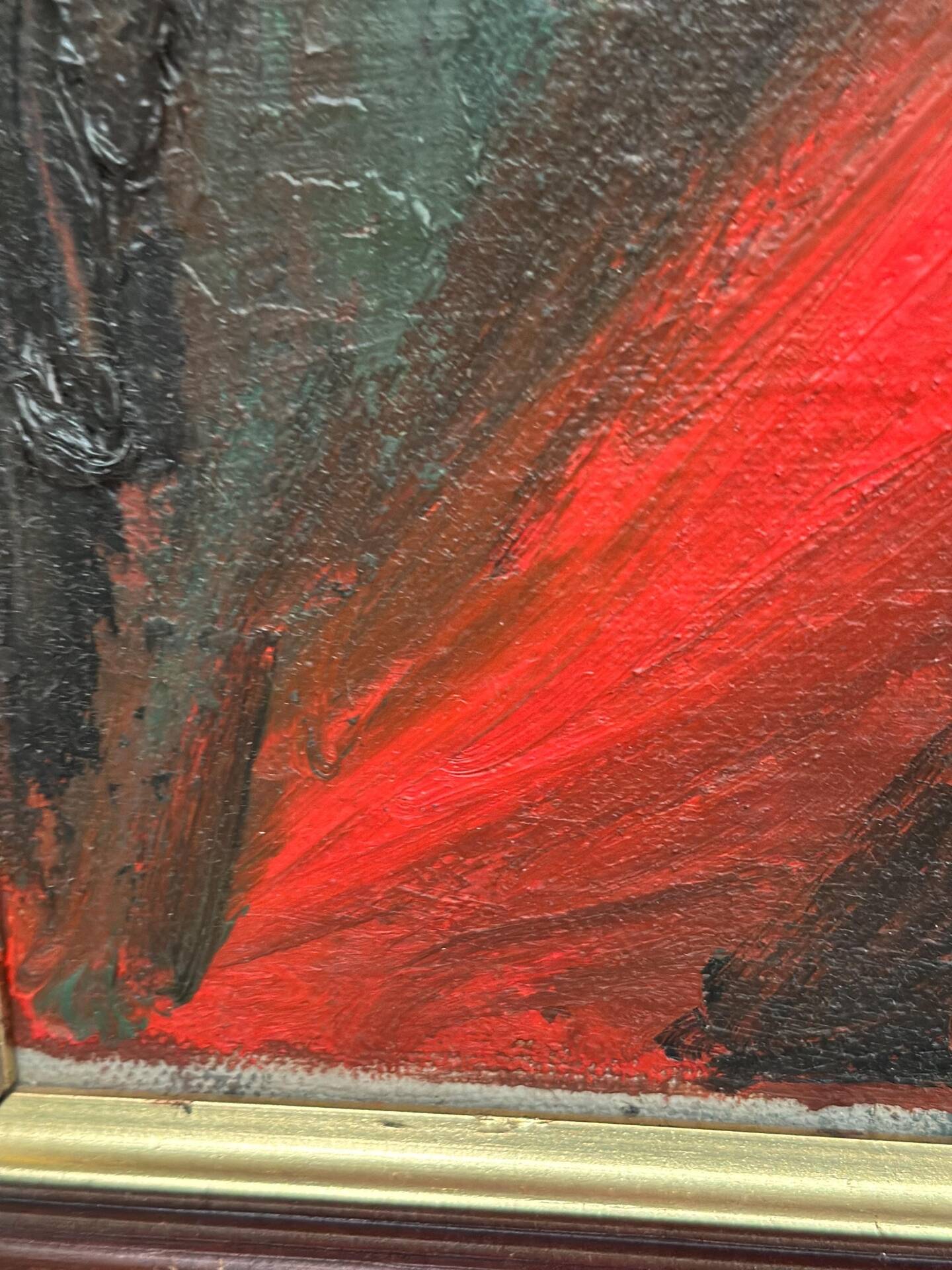 Original Swedish Oil on Canvas – Abstract Expressionist Composition – Vintage & Framed