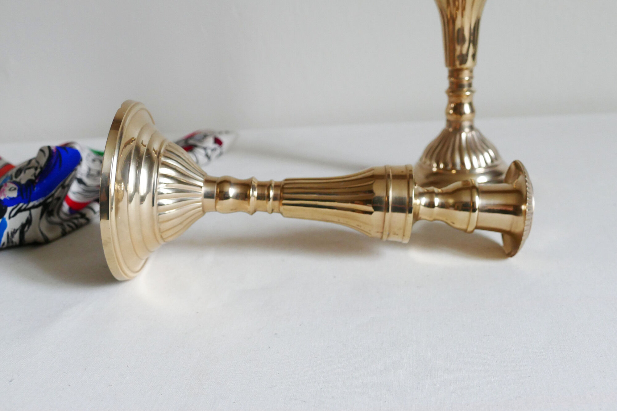 Pair of vintage brass chandeliers art deco style to pose on a console