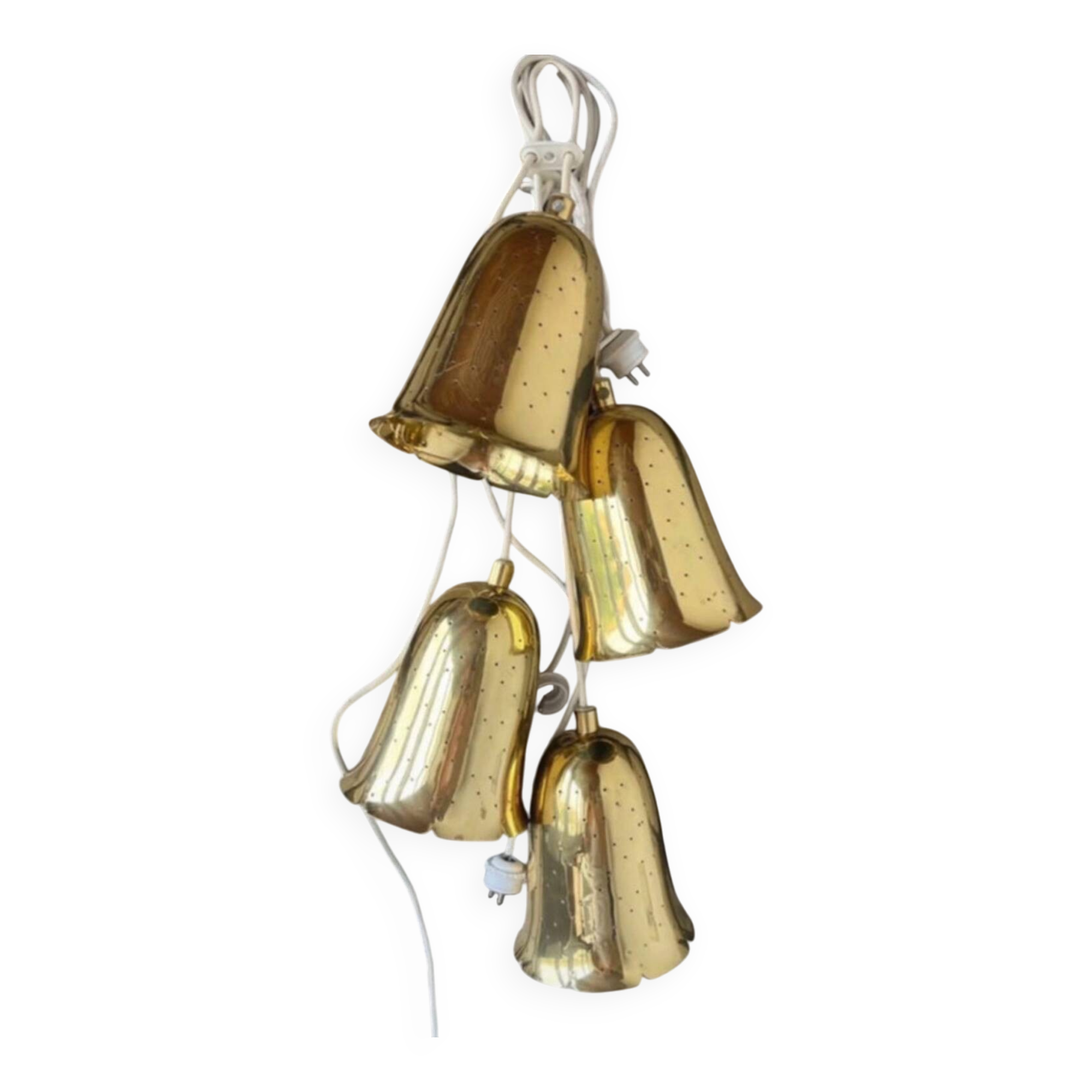 4 antique Swedish pendant lamps in gilded brass by Boréns