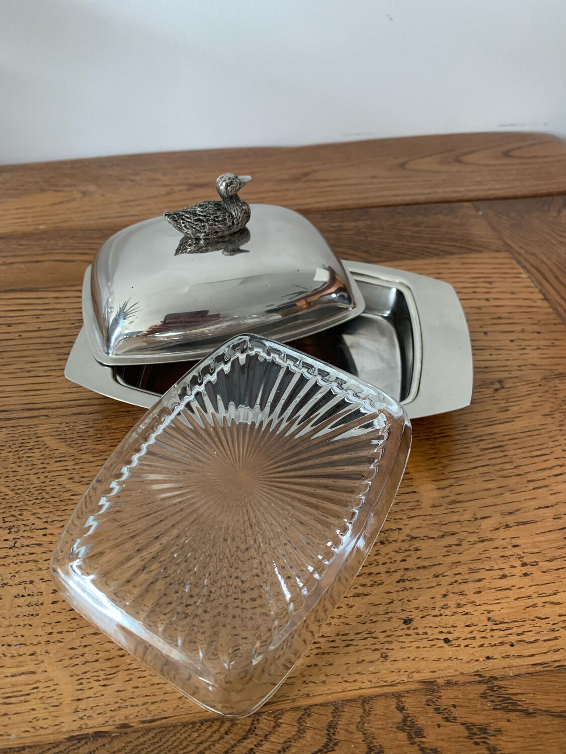 Silver metal butter dish
