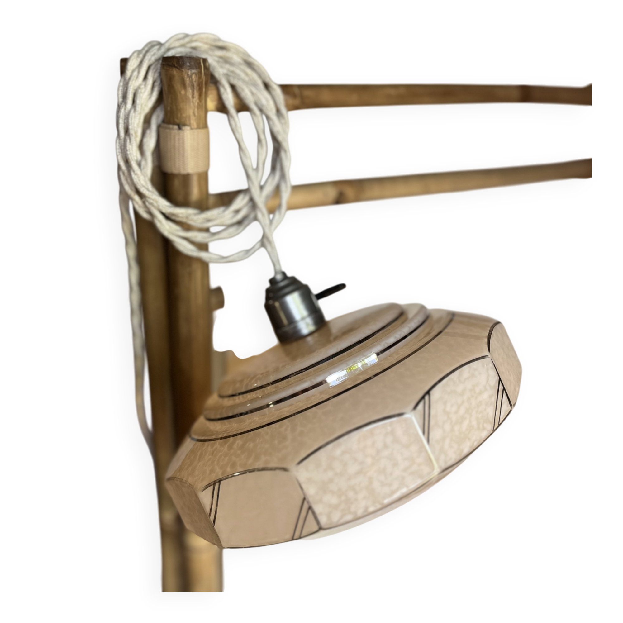 Clichy glass pendant and its socket with a knob