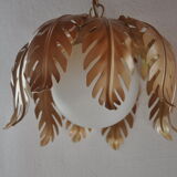 Suspension vegetable pattern golden metal and vintage opaline