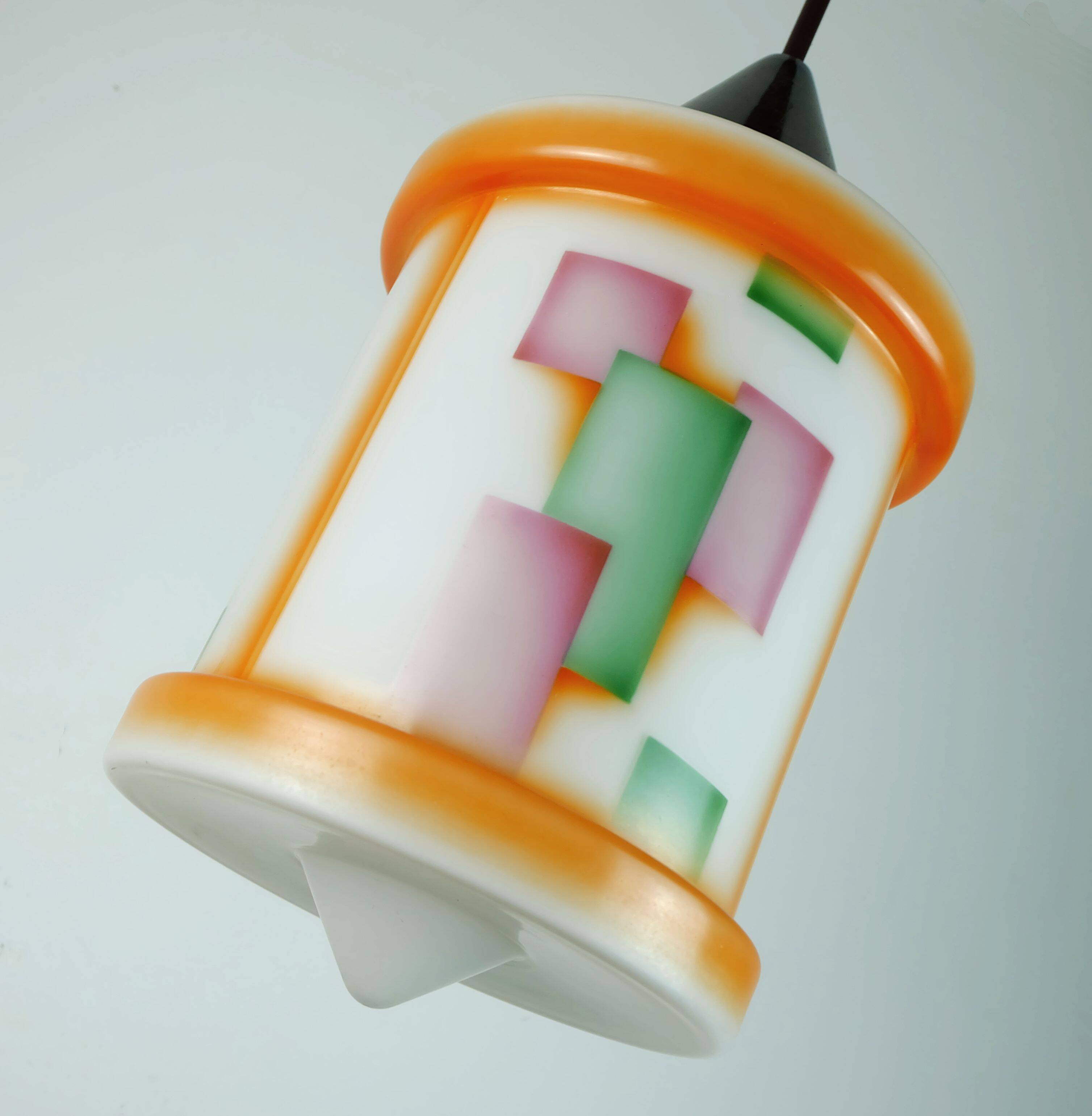Art déco glass pendant light airbrush 1920s 30s avantgarde design