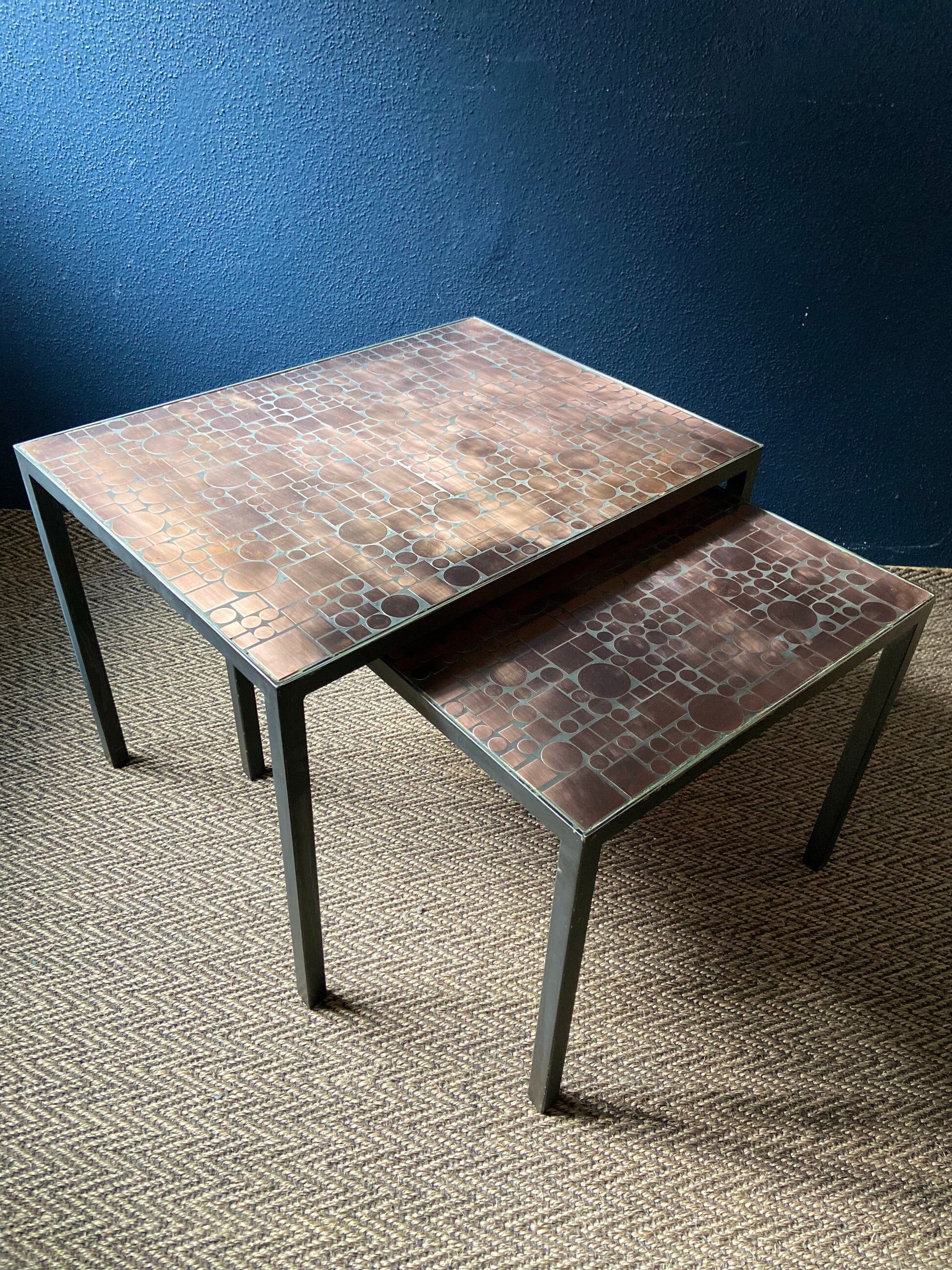 Nested copper tables by Herbert Hirche for Rosenthal, Germany, 1970s.