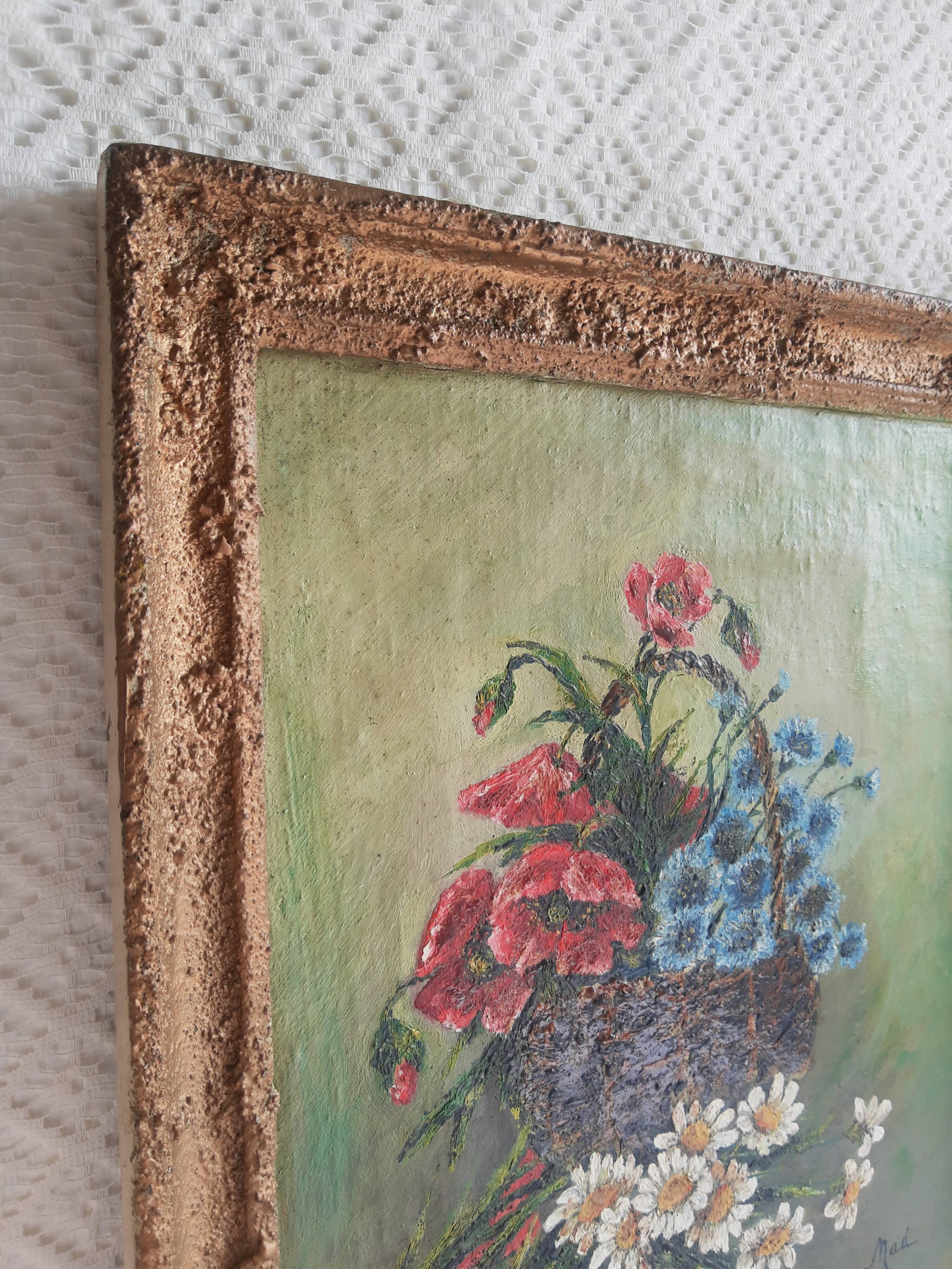 Old vintage flower bouquet painting frame