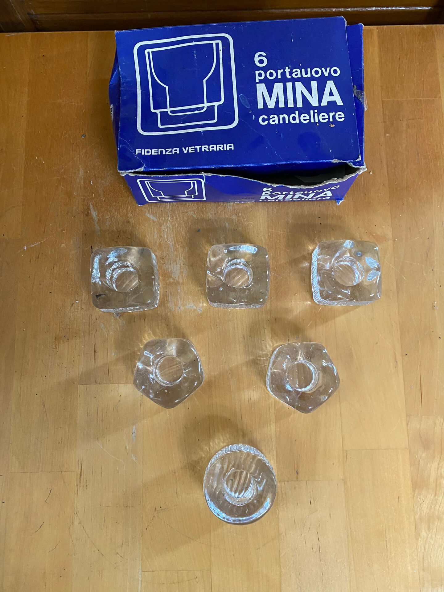 Series 6 antique candle holders mina moulded glass + vintage box #e483