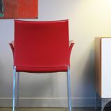Set of 4 Zanotta armchairs in red leather