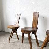 Set of three alpine chairs in solid pine, France, 1950s.