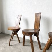 Trio de chaises d'alpage en pin massif, France, années 1950