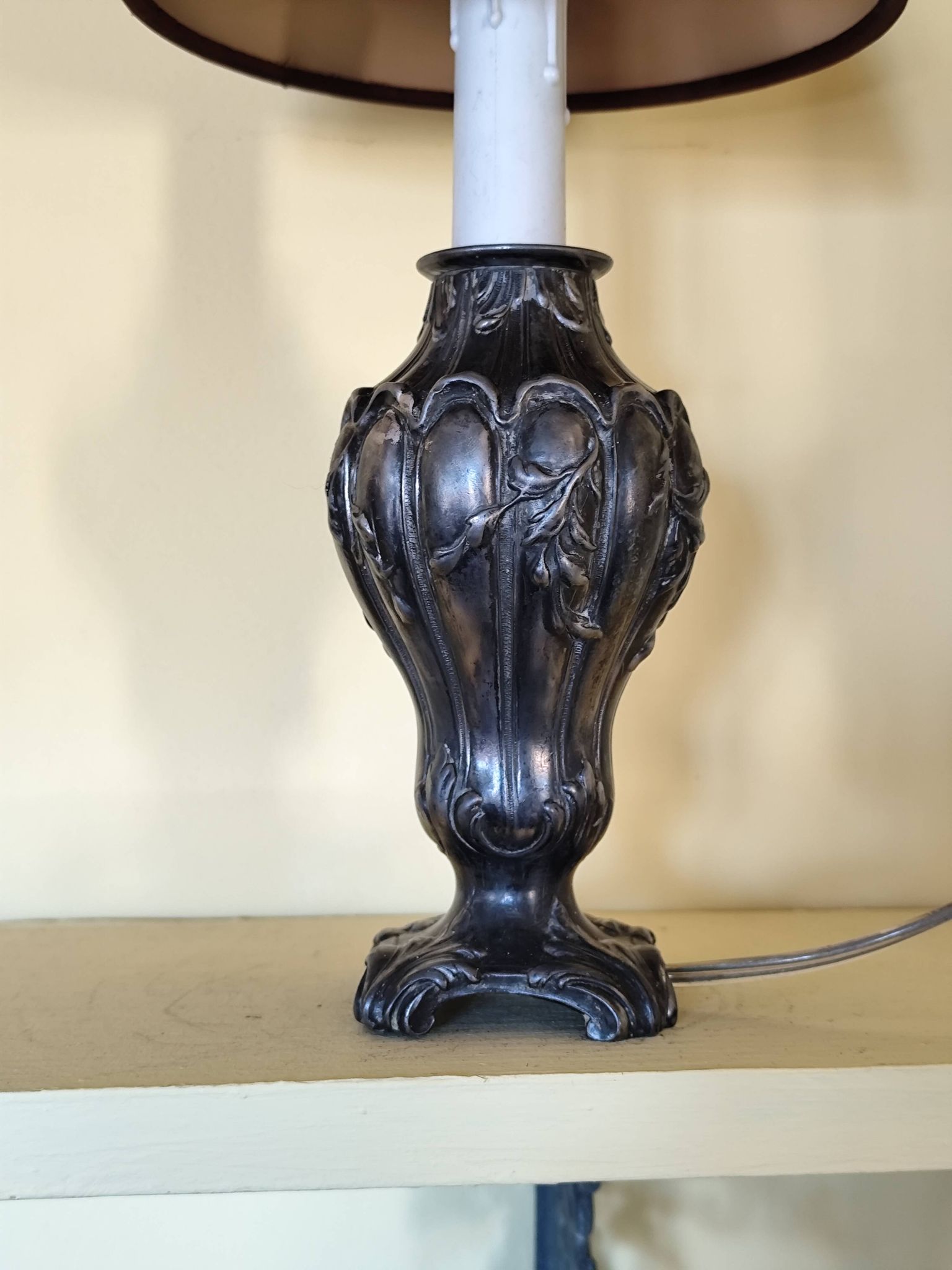 Art Nouveau pewter lamp base - faux candle