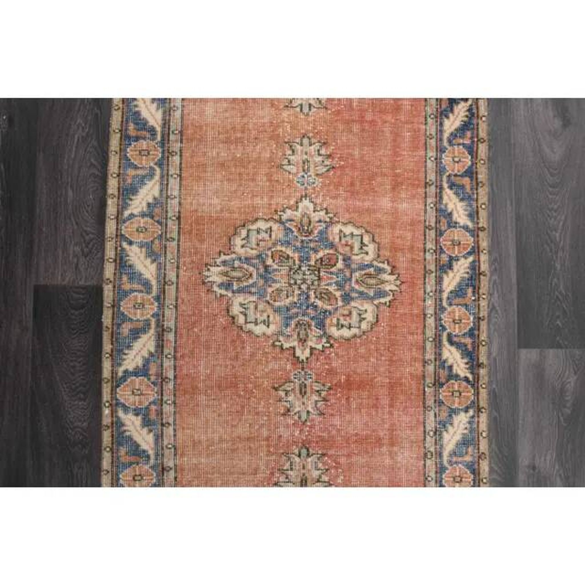 Vintage Turkish Oushak handmade wool cotton red runner rug 94x335